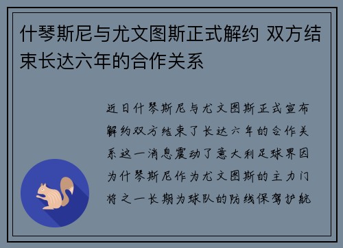什琴斯尼与尤文图斯正式解约 双方结束长达六年的合作关系 什琴斯尼与尤文图斯正式解约 双方结束长达六年的合作关系
