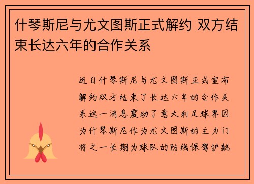 什琴斯尼与尤文图斯正式解约 双方结束长达六年的合作关系